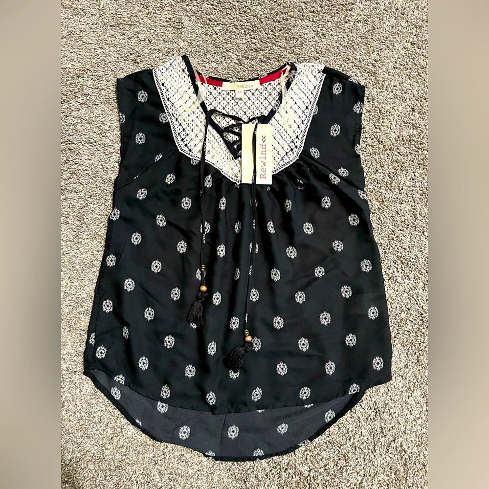 NWT Rewind brand Women’s top sz XS black sheer